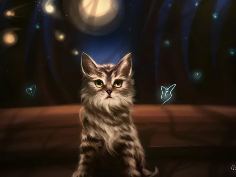 тени, скамейка, котёнок, вечер, парк, ночь, кошка, дикий