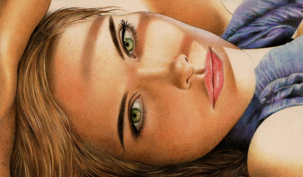девушка, isabel lucas, взгляд, живопись, лицо, зеленые глаза