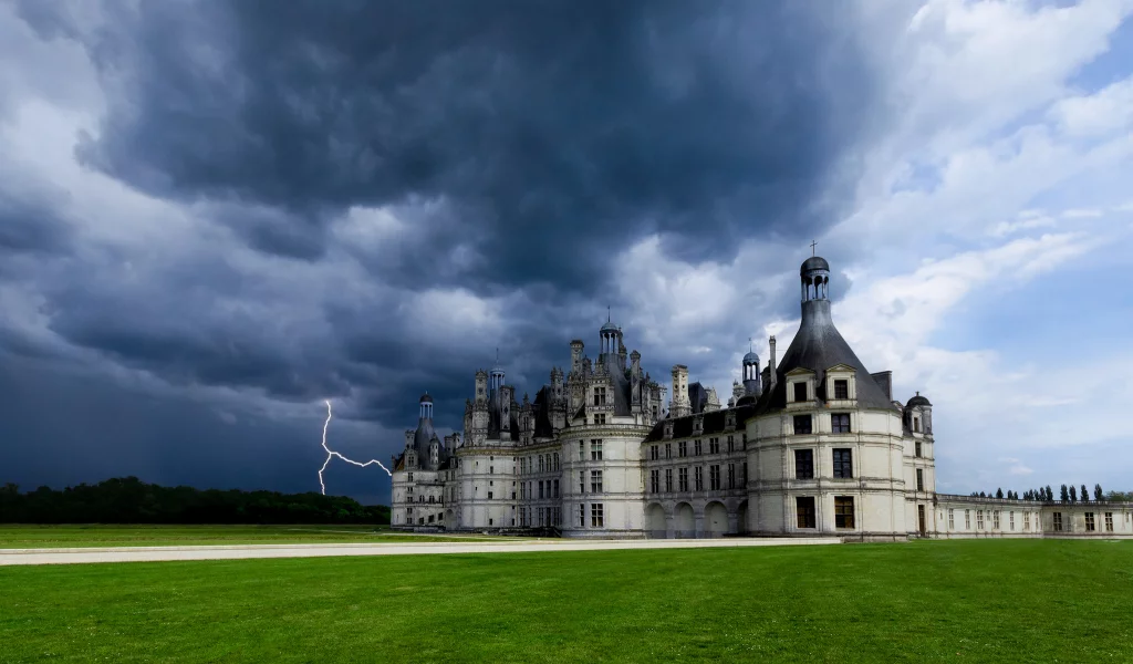 франция, chateau de chambord, шато шамбор, замок, тучи, france, небо