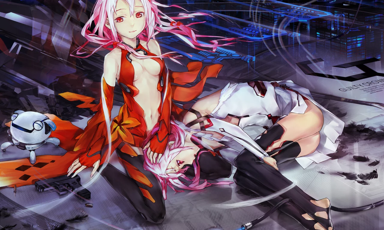 аниме, hi-tech, патроны, пистолет, девушки, guilty crown, inori