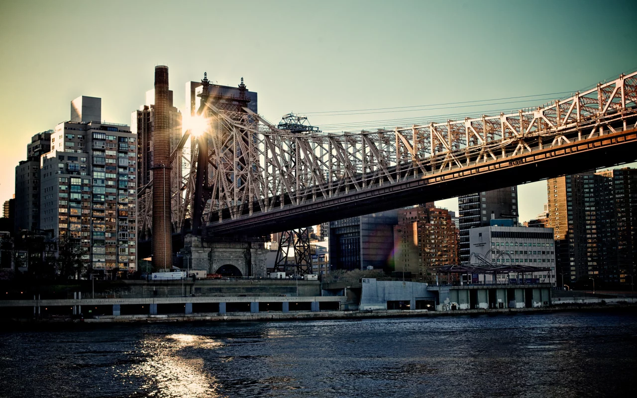 мегаполис, usа, new york, город, мост, queensboro bridge, утро, nyc