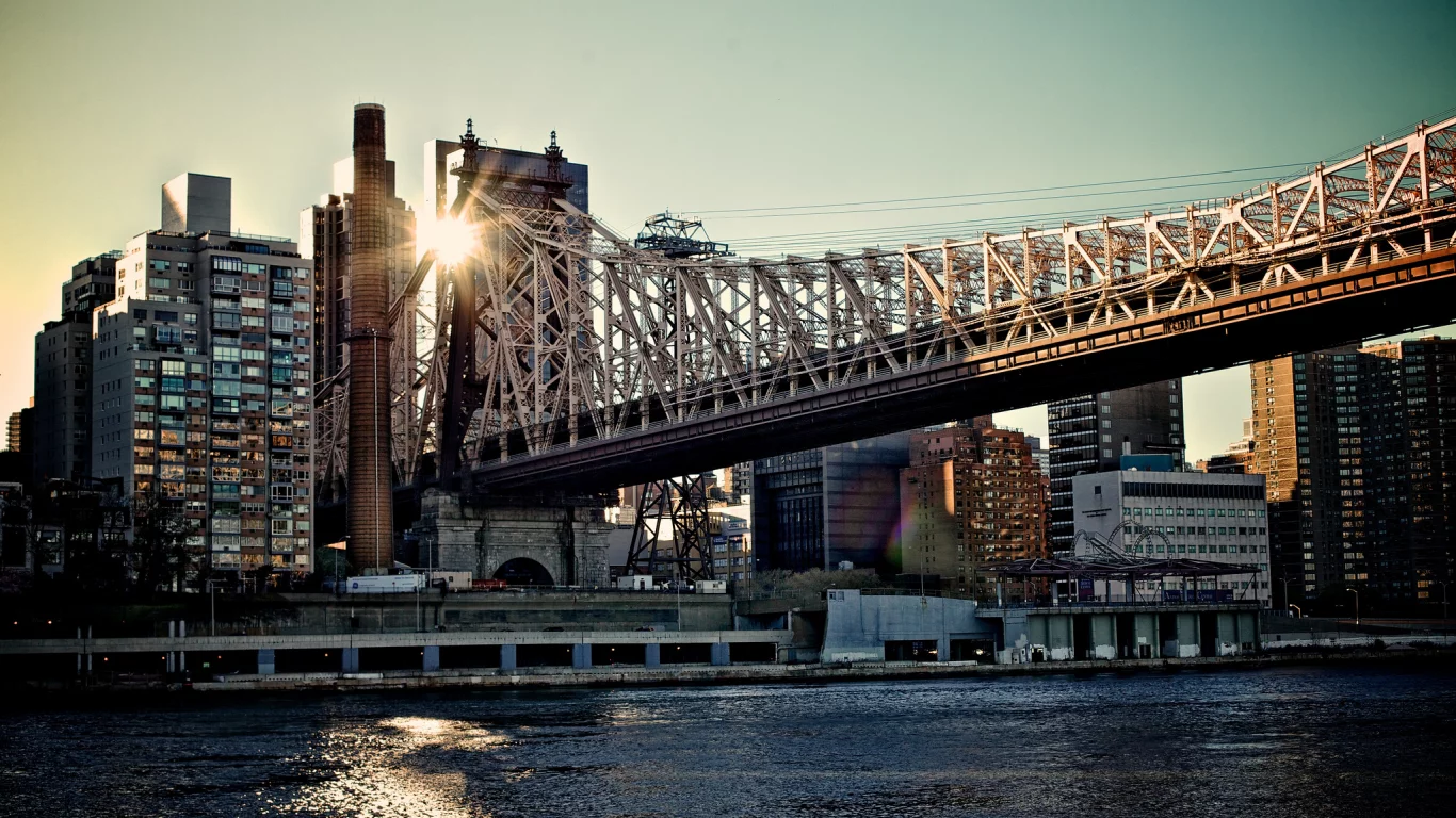 мегаполис, usа, new york, город, мост, queensboro bridge, утро, nyc