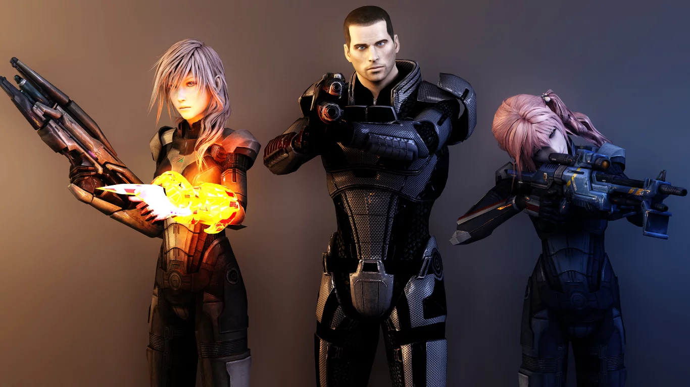 капитан, девушки, lightning , final fantasy, шепард, арт, mass effect