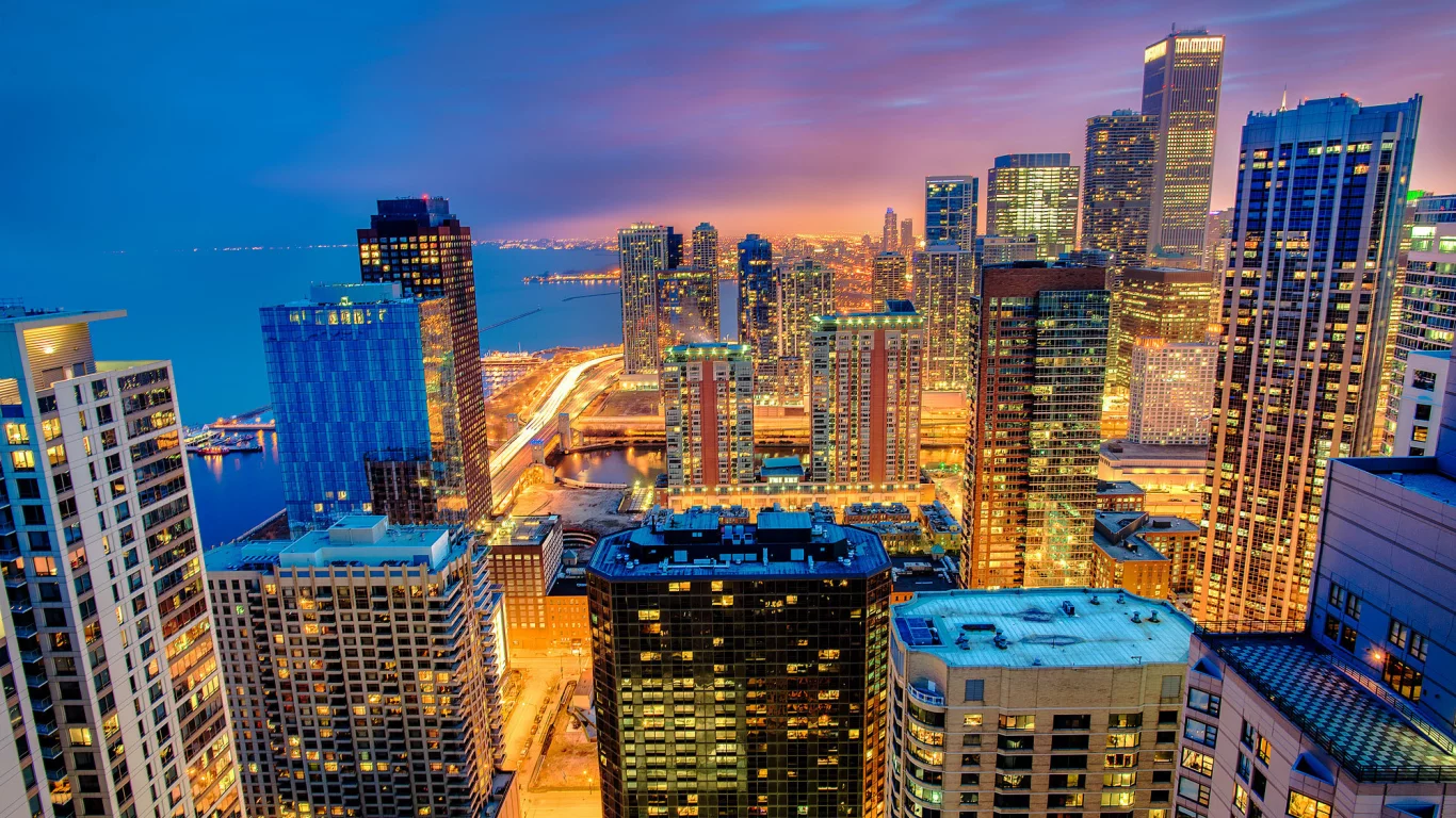 чикаго, город, illinois, usa, иллинойс, ночь, сша, chicago