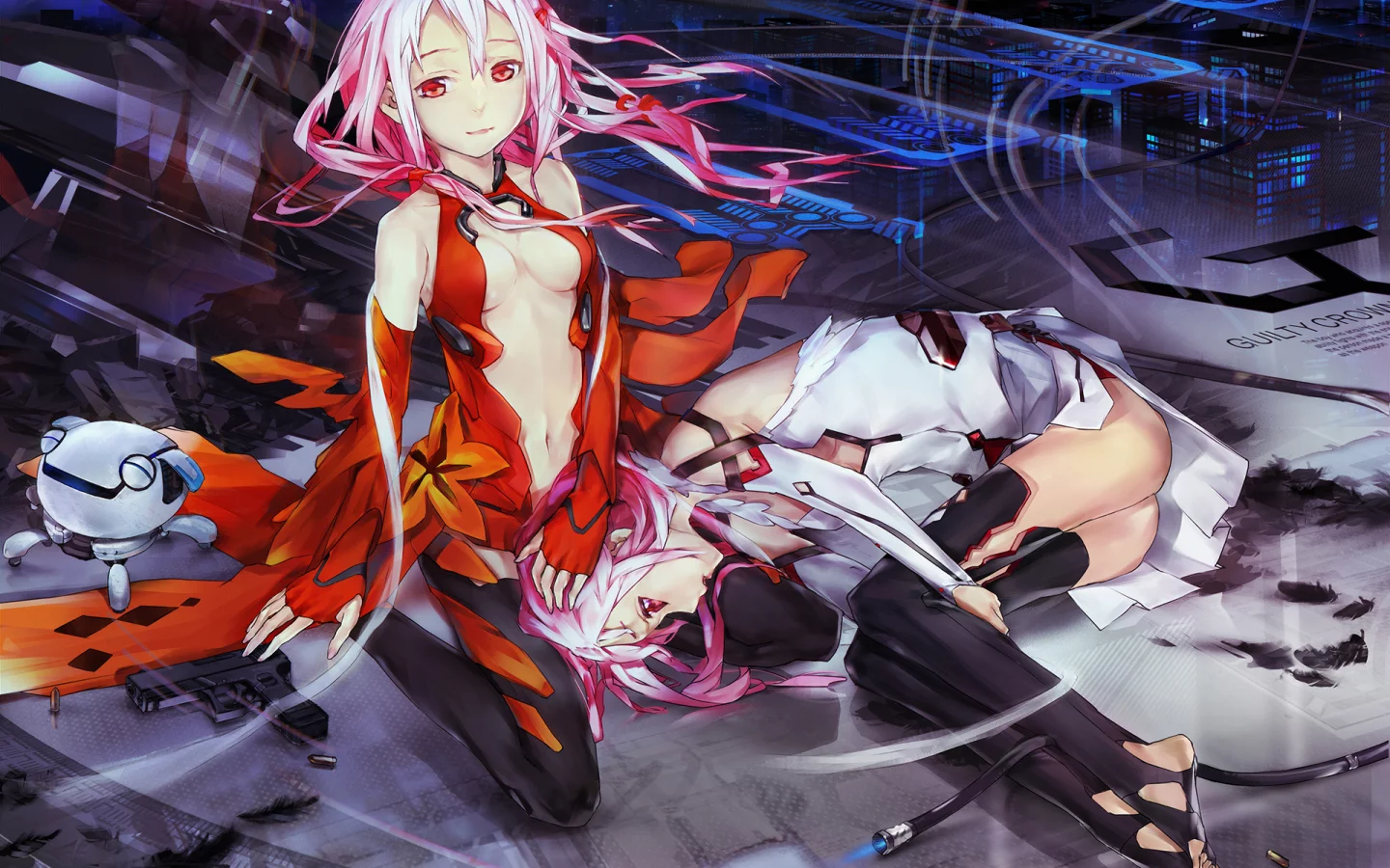 аниме, hi-tech, патроны, пистолет, девушки, guilty crown, inori
