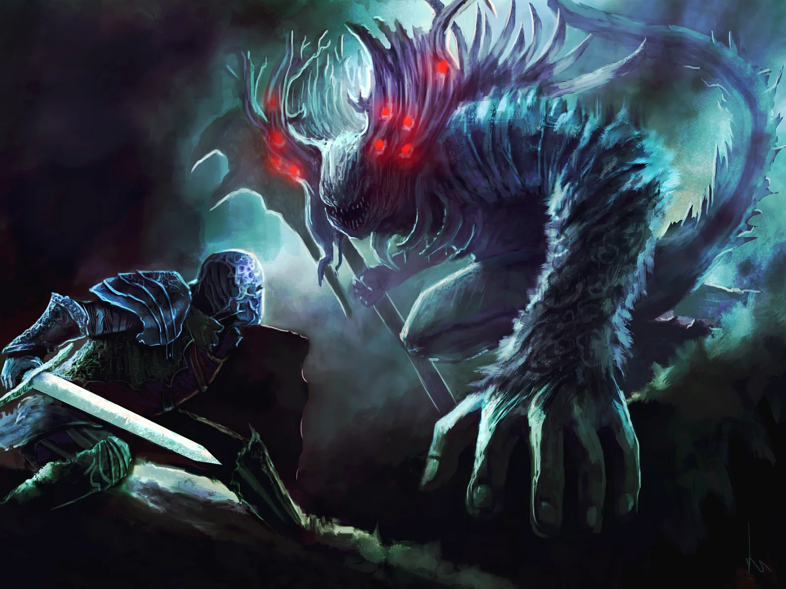 монстр, dark souls, арт, меч, битва