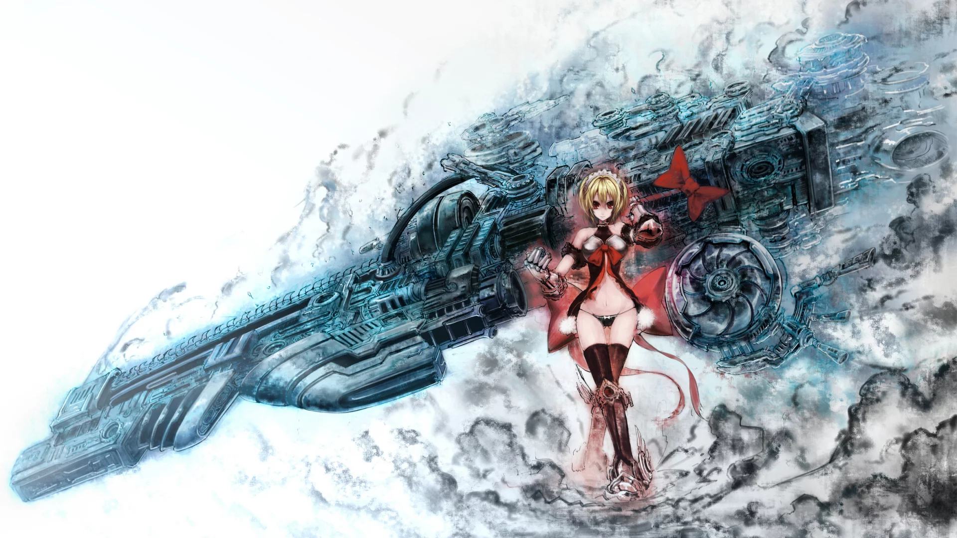 дым, арт, бант, оружие, pixiv fantasia, девушка, giluziru