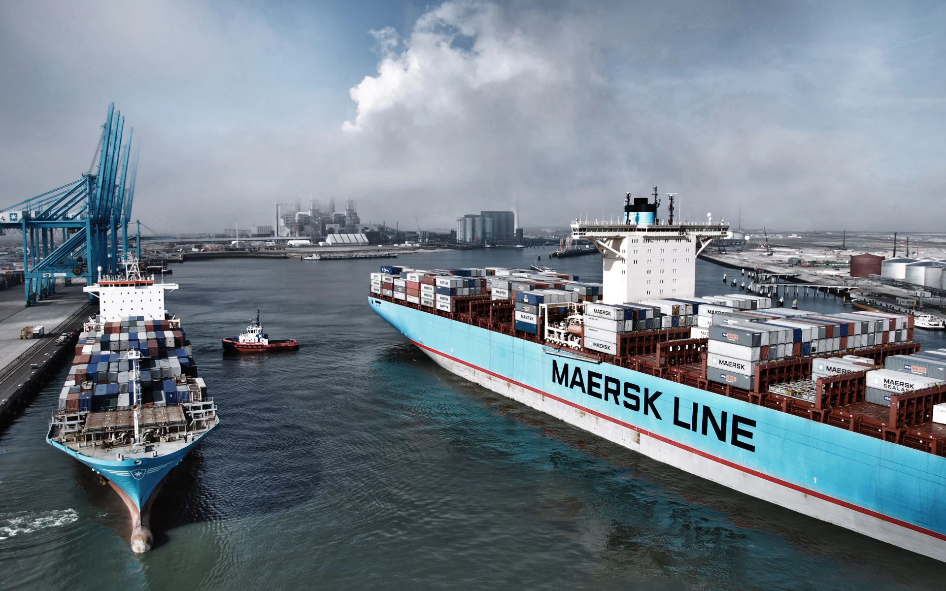 судно, maersk, грузовое, maersk line, контейнеровоз, два