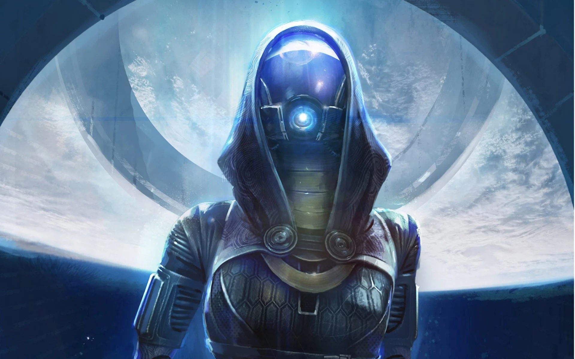 девушка, mass effect, арт, шлем, свет, tali 