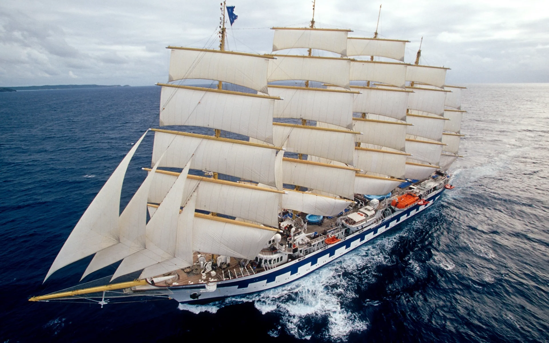 пятимачтовый, барк-парусник, море, такелаж, royal clipper