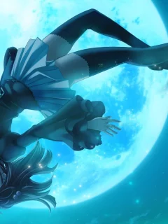 девушка, луна, umineko no naku koro ni, падает, ushiromiya ange, город