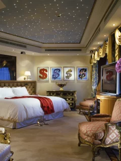 пентхаус, desigen, penthouse, шторы, interior, suite, кровать, спальня
