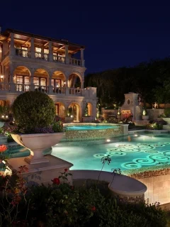 бассейн, дом, interior, интерьер, pool, архитектура, ночь