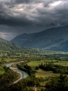 словения, небо, лето, кобарид, hdr, тучи, река соча, горы