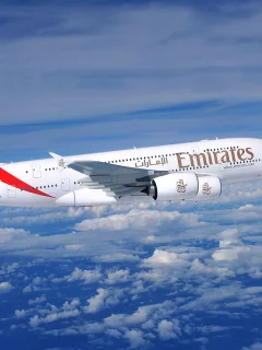 airbus, самолет, авиалайнер, emirates airline, огромный, день, a380