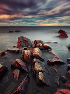 камни, закат, море, вечер, швеция, облака