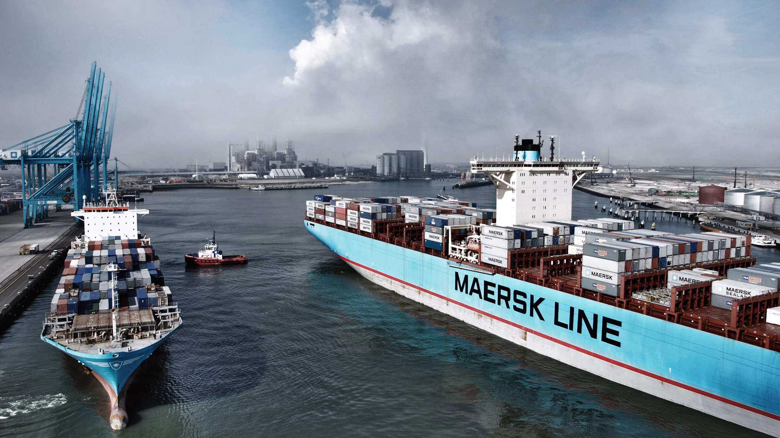 судно, maersk, грузовое, maersk line, контейнеровоз, два