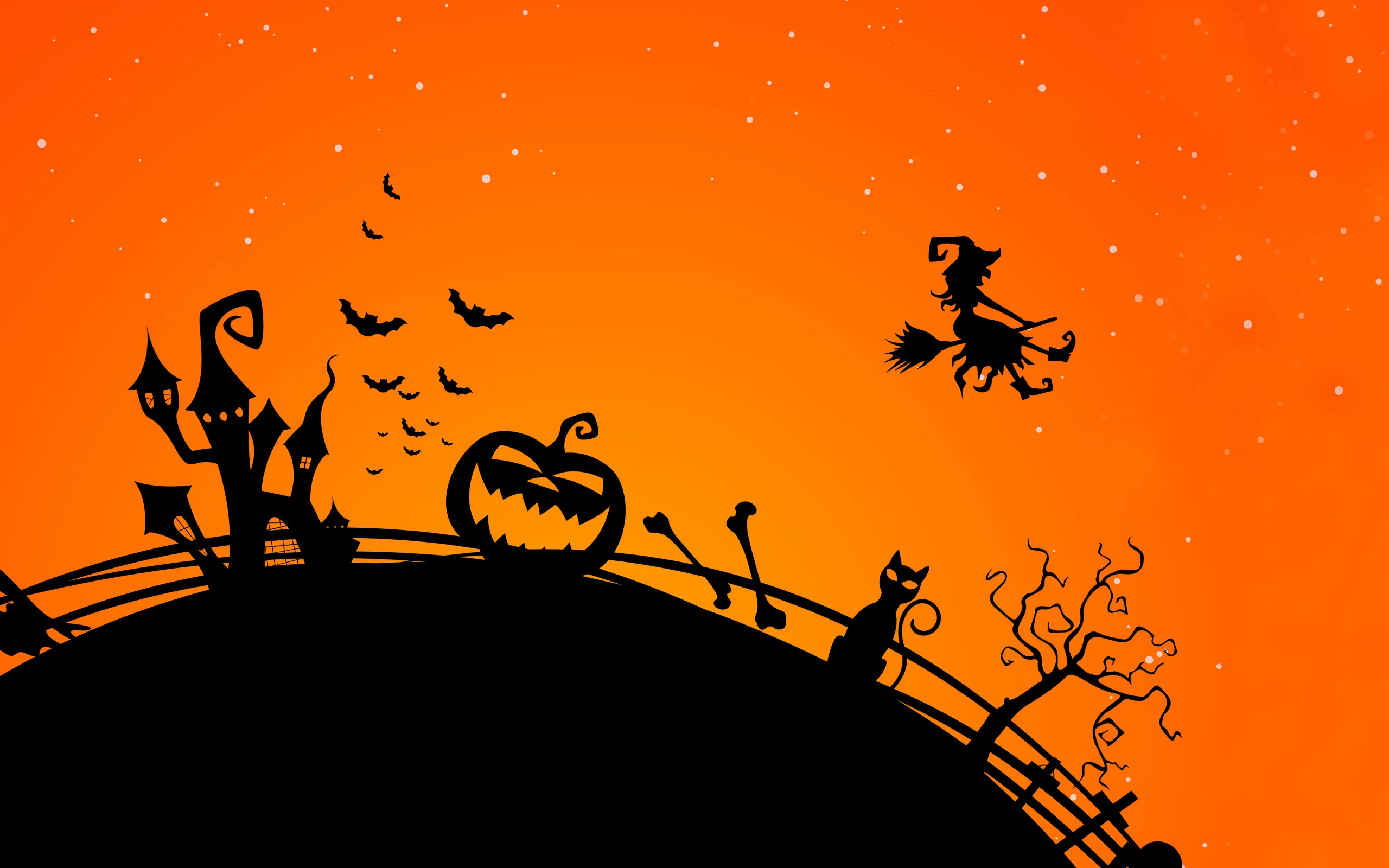 scary city, halloween, creepy, vector, horror, midnight , bat, witch ghost, trees, evil cat
