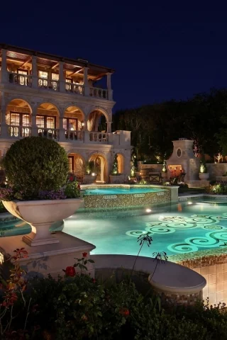 бассейн, дом, interior, интерьер, pool, архитектура, ночь