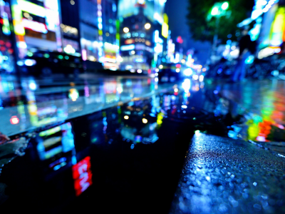 улица, мокро, синдзюку, япония, дождь, город, токио
