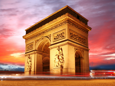 франция, триумфальная арка, париж, вечер, arc de triomphe, небо