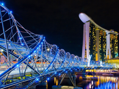 сингапур, мост., singapore, ночь, город, отель, казино
