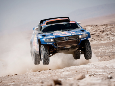 в воздухе, пыль, rally, dakar, дакар, volkswagen, летит, touareg, синий