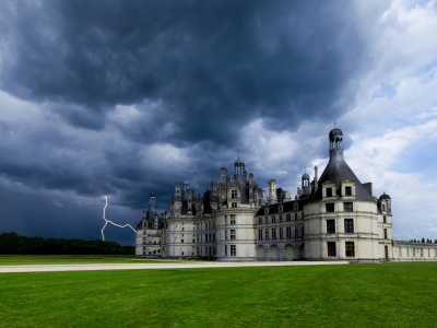 франция, chateau de chambord, шато шамбор, замок, тучи, france, небо