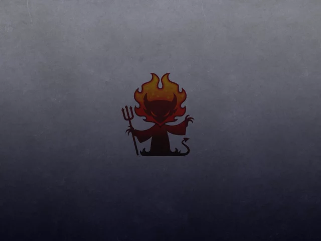 трезубец, темный фон, рога, хвост, огонь, red devil, красный