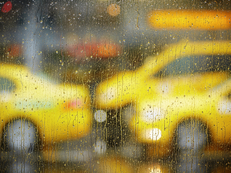 машины, дождь, боке, стекло, дорога, капли, окно, такси