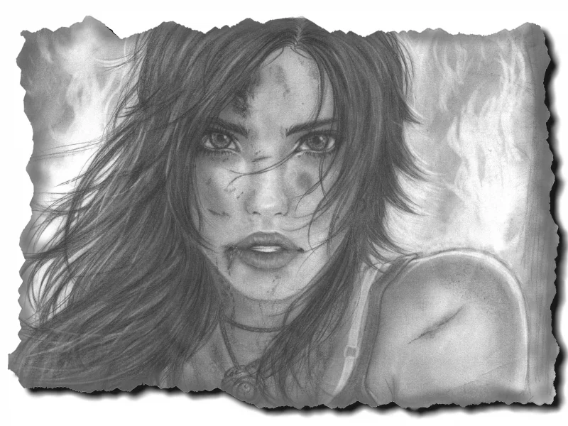 рисунок, девушка, арт, взгляд, лицо, lara croft, tomb raider, губы
