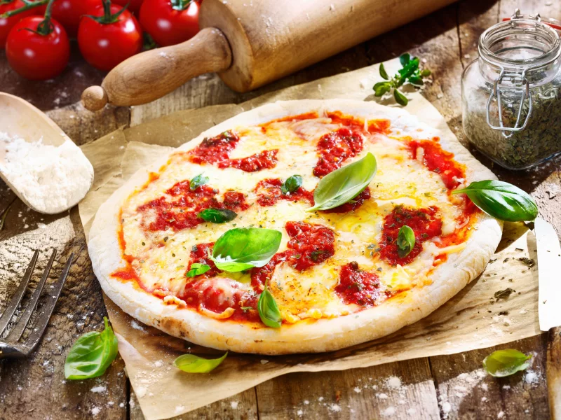блюдо, нож, специи, pizza, тесто, сыр, помидоры, пицца, еда