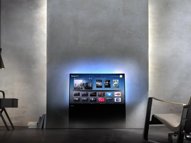 телевизор, кресло, philips designline tv, стена, интерьер