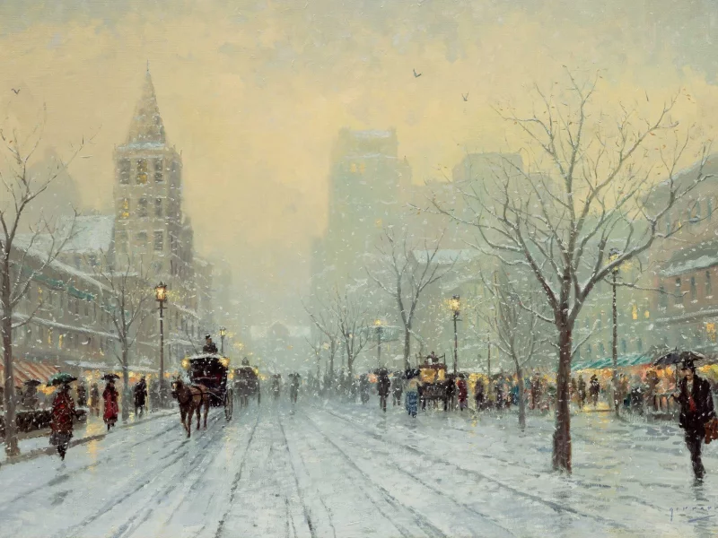 бульвар, thomas kinkade, живопись, синий бульвар, blue boulevard