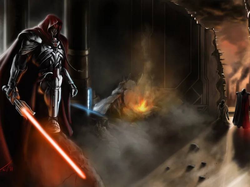 арт, световой, огонь, плащ, star wars, меч, мужчины, дым