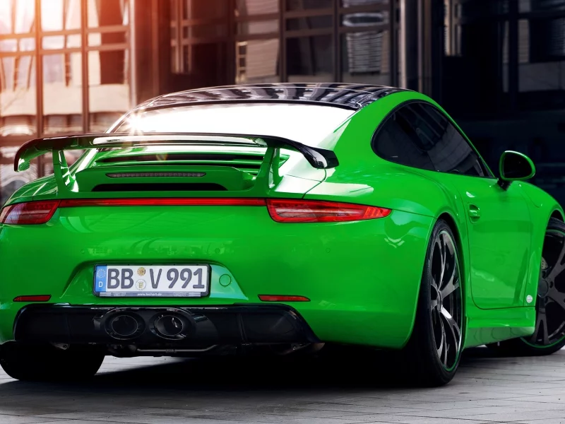 carrera, 4s, porsche, вид сзади, 911, порше, techart, зелёный, карерра