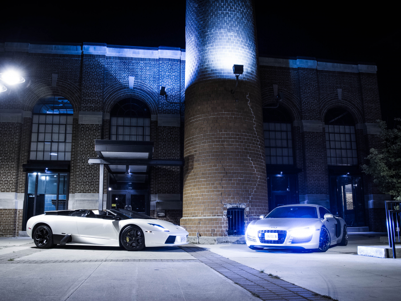 r8, ламборгини, white, murcielago, lamborghini, lp640, мурсиэлаго, audi, spyder