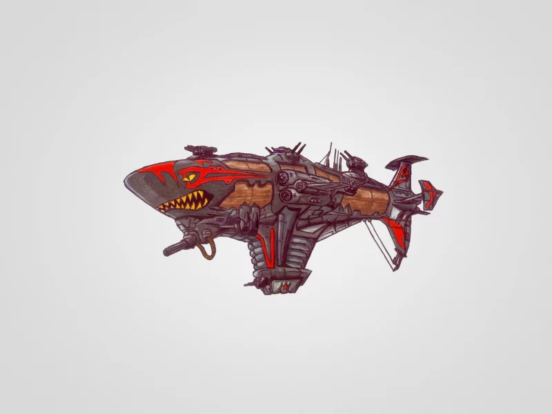dirigible, airship, мод, дирижабль, акула, светлый фон, пушки