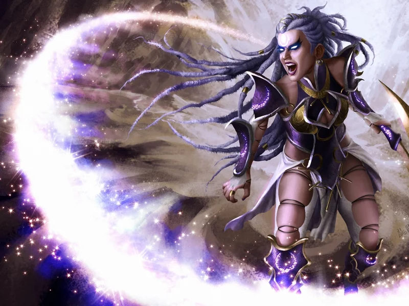 крик, арт, lol, девушка, магия, league of legends, diana, оружие