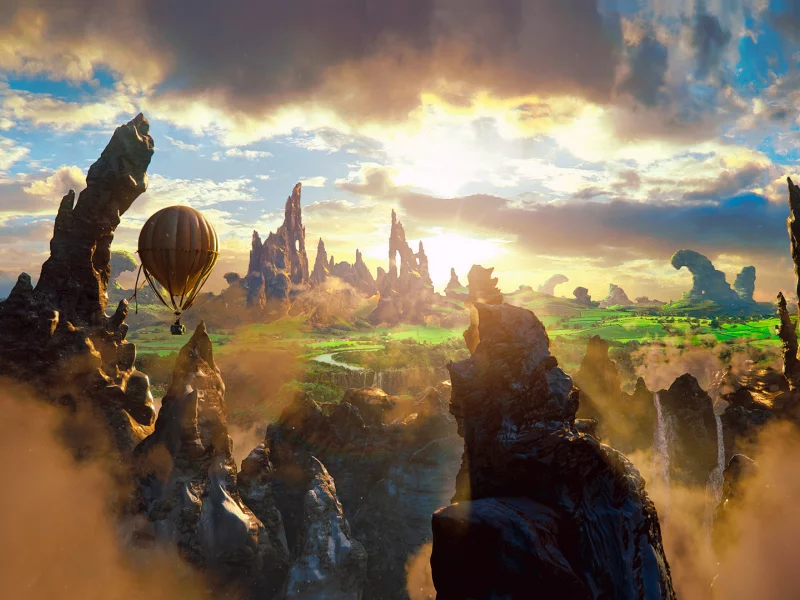 fantasy, oz the great and powerful, air baloon, beauty, clouds, magic, story, rock, 2013 movie