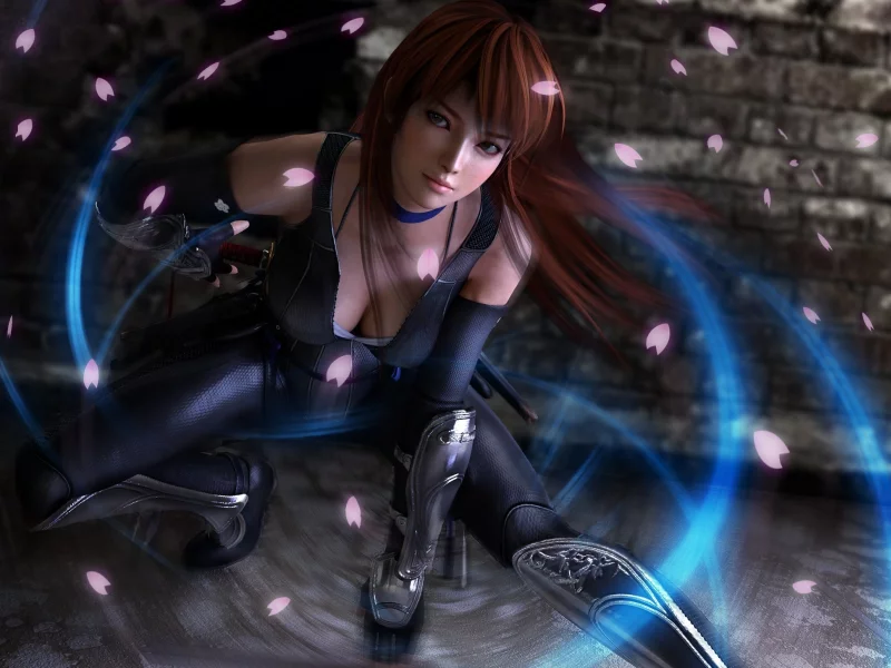 лепестки, девушка, поза, dead or alive 5 , kasumi ninja