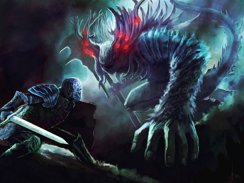 монстр, dark souls, арт, меч, битва