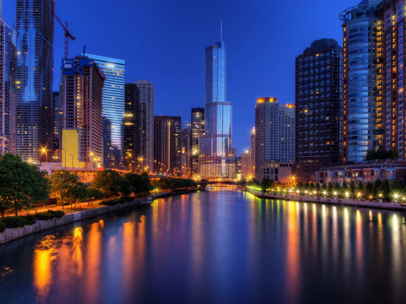 chicago, чикаго, ночь, огни, иллиноис, сша, город