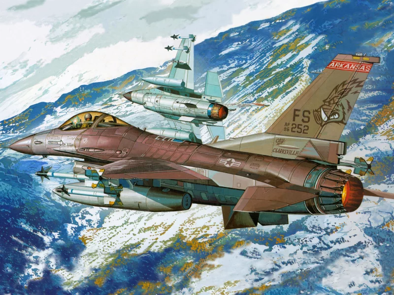 истребитель, горы, ввс, самолёт, авиация, f-16, арт, ф-16