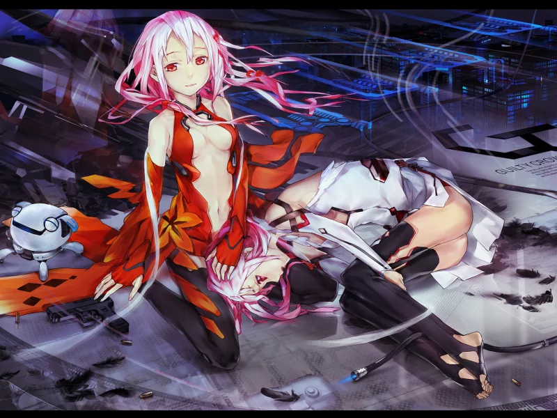 аниме, hi-tech, патроны, пистолет, девушки, guilty crown, inori
