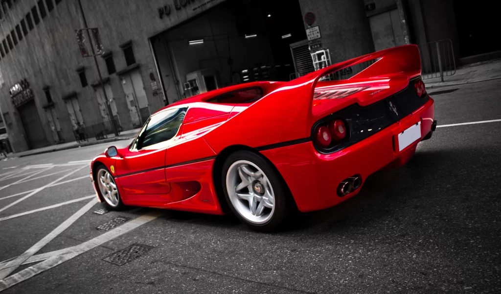ferrari, феррари, улица, street, red, f50, красный, back, ф50