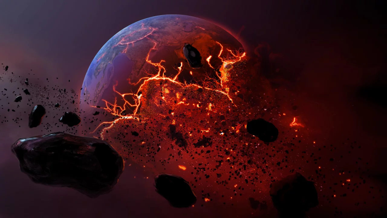 мертвая планета, planet, , метеорит, горящая земля