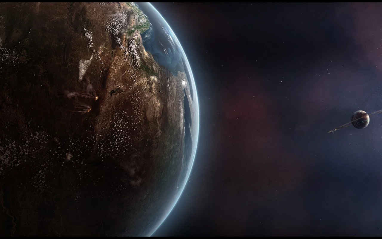 sci fi, planet, shadows, stars