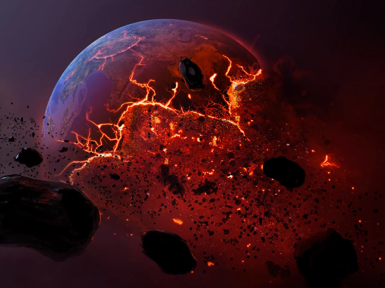 мертвая планета, planet, , метеорит, горящая земля