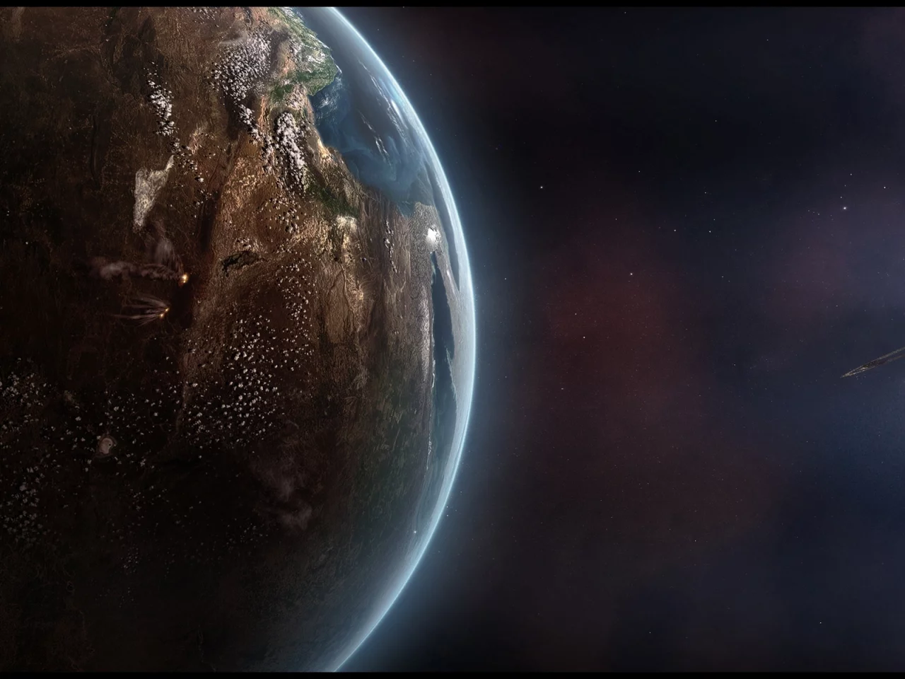 sci fi, planet, shadows, stars